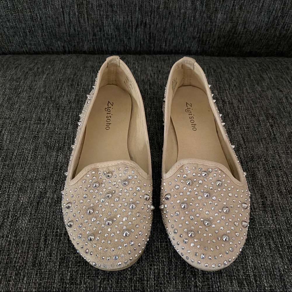❌SOLD❌ZIGISOHO NUDE SUEDE EMBELLISHED FLATS SZ 7